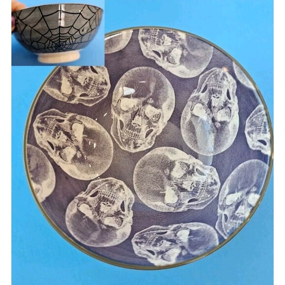 Prima Design Skull Spiderweb Bowl Halloween Spider Web Ceramic Dessert Soup Dish - Picture 1 of 7